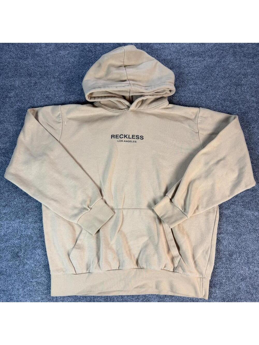 Young & Reckless Los‎ Angeles Tan Hoodie Sweatshirt Large - Casual, Oversized